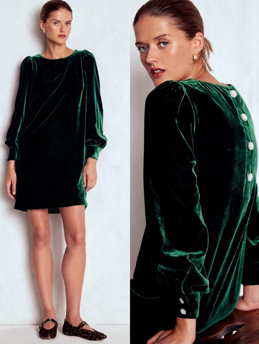 Boden Estella Velvet Shift Dress Emerald Night - Picture 2 of 11